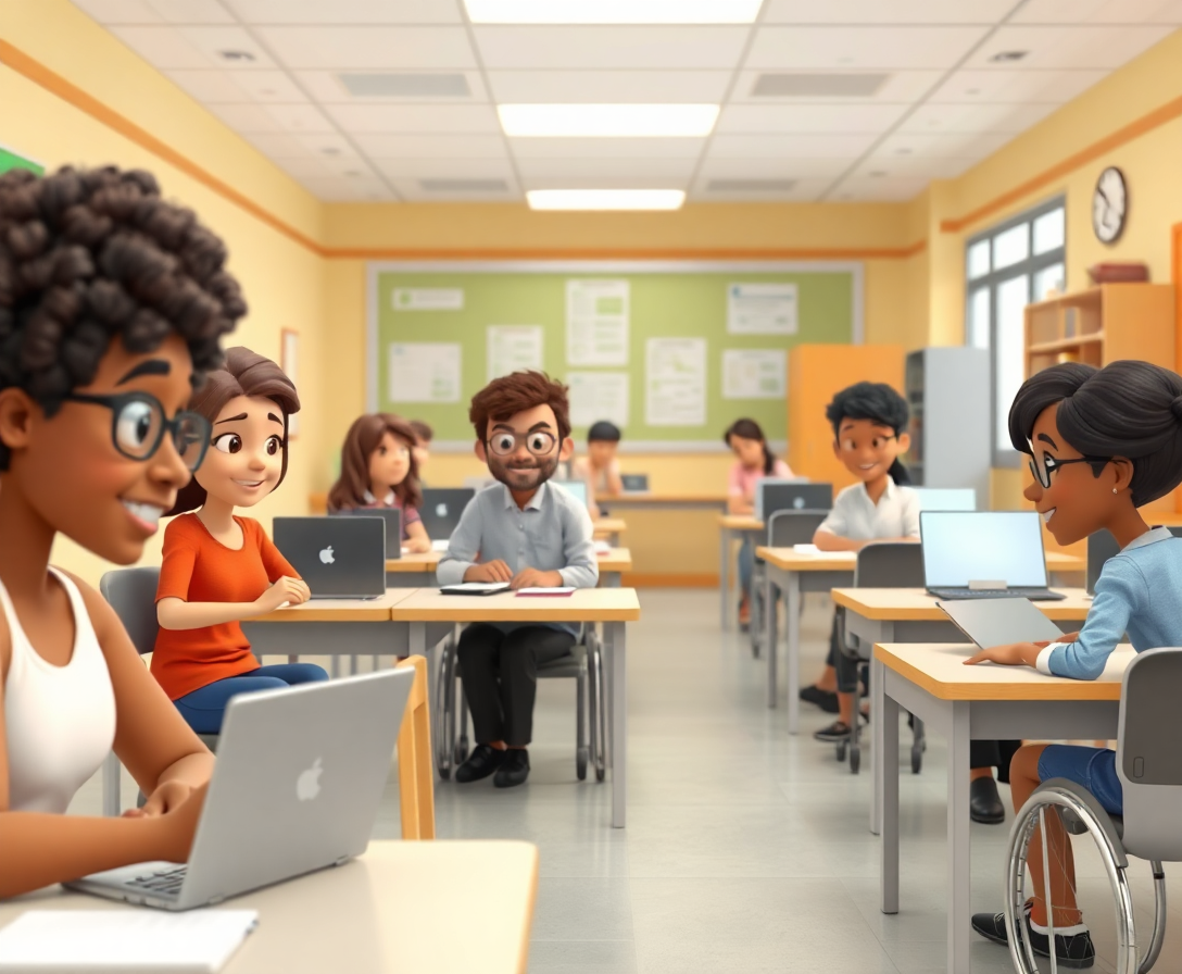 Students using laptops in classroom